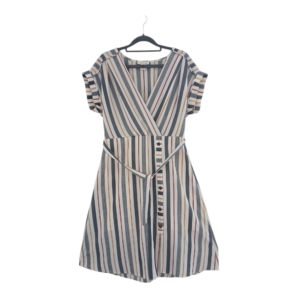 Monteau Multicolor Striped Midi Dress‎ Sz L